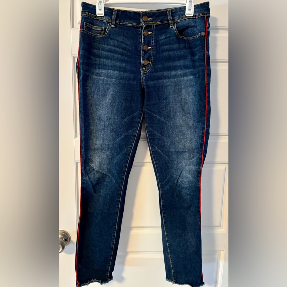 Vintage Jordache Dark Blue Skinny Jeans with Red Accents